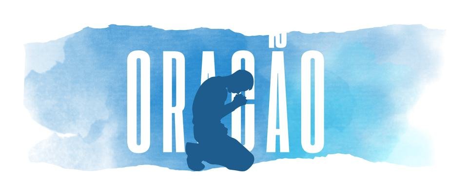 Arte com a palavra Oração e a silhueta de uma pessoa ajoelhada rezando